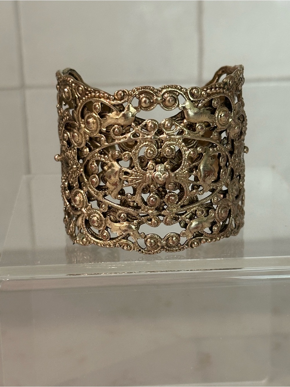 Virgins Saints & Angels Gold Filigree Cuff Bracelet - Gold